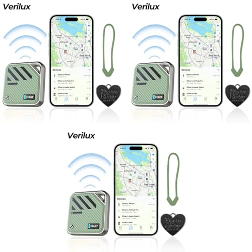 Verilux® Air for iOS Item Finder with Loop Hole Smart Bluetooth Tracker Compatible with Find My App Key GPS Tracking Device for Kids Safety Magnetic Green 3PCS Verilux® Air for iOS Item Finder with Loop Hole Smart Bluetooth Tracker Compatible with Find My App Key GPS Tracking Device for Kids Safety Magnetic Green 3PCS